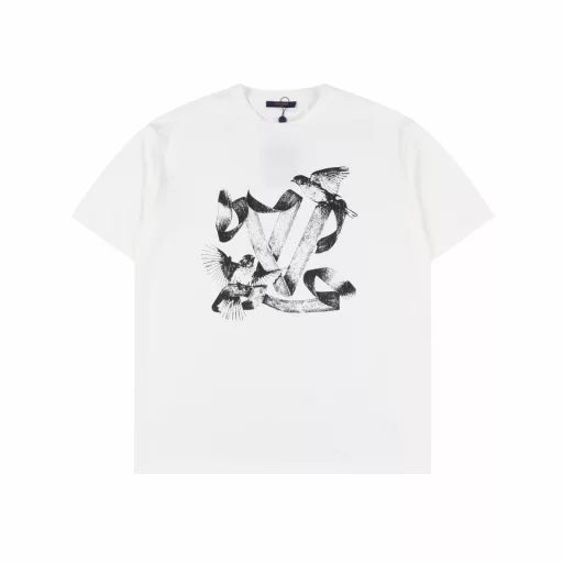 LOUIS VUITTON LV white dove print short-sleeved T-shirtOriginal product purchased and developed, using 32-count trendy brand fine cotton 260g fabric, 1*1 Solona stretch thread at the neckline, digital direct injection process on the chest, fabric fermentation washing, customized accessories, loose version