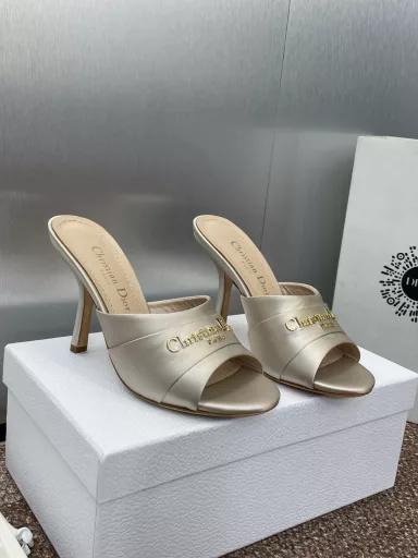 Dior 2025 Spring and Summer New My Dior High Heel Women's Shoes CD Letter Logo Metal Buckle Round Head Fish Mouth Open Toe Sandals Top Version on the MarketMaterial: Imported calfskin upper/imported silk upper + water-dyed sheepskin lining + Italian leather outsole + original molded pure copper metal buckle