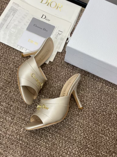 Dior 2025 Spring and Summer New My Dior High Heel Women's Shoes CD Letter Logo Metal Buckle Round Head Fish Mouth Open Toe Sandals Top Version on the MarketMaterial: Imported calfskin upper/imported silk upper + water-dyed sheepskin lining + Italian leather outsole + original molded pure copper metal buckle