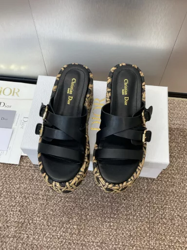 Dior 2025 Spring/Summer new Attitude color-blocked cross-strap wedge-heeled women's shoes CD letter logo hardware buckle thick-soled round-toed open-toed sandalsMaterial: imported calfskin upper + water-dyed sheepskin foot lining + original consistent combination outsole