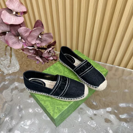 2025 New Counter GUCCI Paris 2025 Spring Ines Embroidered Applique Denim Espadrilles Gucci This 