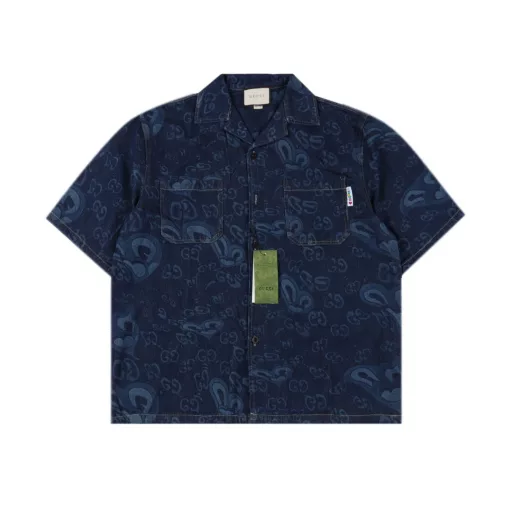 Gucci GC 25SS Liquid Heart Printed Denim Short Sleeve ShirtLight Luxury Men and Women's Daily Commuting Essential Item Correct Version Welcome to CompareDetailed Features· 98% cotton 2% stretch fiber denim fabric· Discharge dyeing process for printing· Laser positioning cutting process· Garment fermentation washing process· Pants back patch pocket design· Customized original logo metal I-shaped buckle· Special car full wheat clip process· Original main label washing tag packaging