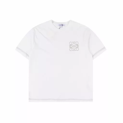 Loewe Classic Contrast Color Patches Embroidered Short SleevesSelected long-staple cotton yarn, 260g fine spinning high-count heavyweight custom-woven and dyed fabric,High-temperature washing and shaping before cutting, finished products are washed and softened, and the wearing experience is skin-friendly and soft, with a natural drape.Same as the counter, slightly dropped shoulders and loose version, can be salty or sweet, suitable for both men and women, super versatile