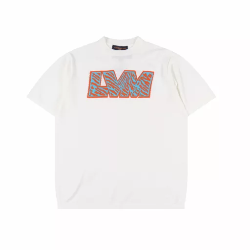 LOUIS VUITTON LV colorful leopard print letter intarsia short-sleeved T-shirtOriginal purchase, using 40-count double-ply combed cotton, woven on a German Dornier 12 knitting machine, wool jacquard, wool washing, custom accessories, loose fit