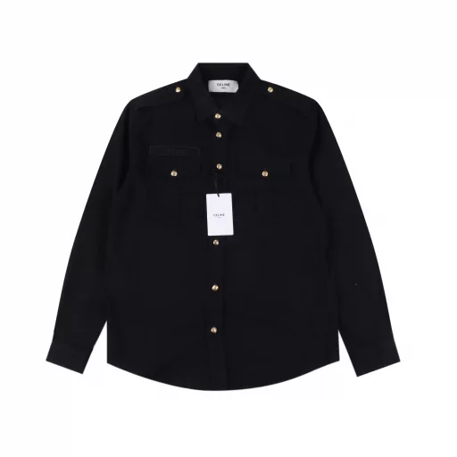 Celine CE Gilded Shirt JacketCustomized satin elegant fabric, using imported machine embroidery patch laminating and binding process, and then manually pasting Velcro, so that the Velcro and the armband are fully in contact and bonded, and finally the imported machine is used to sew the binding cloth along the embroidery patch (time-consuming, labor-intensive and expensive, the truth is in the details), the template machine opens the bag, the preset template is used to guide the position, shape and size of the bag opening, and the accuracy ensures the quality of the bag opening effect. The fabrics are all fermented and washed, with a better feel and texture, not easy to deform, shrink, or fade, and maintain long-term beauty, customized accessories, loose version