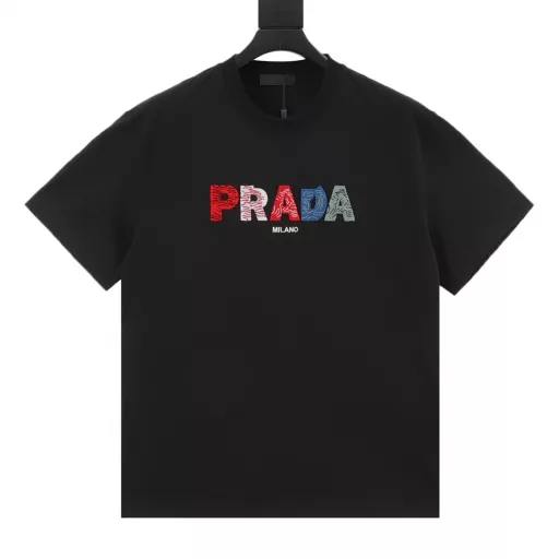 Prada 3D Toothbrush Velvet Graffiti Embroidered Short Sleeve