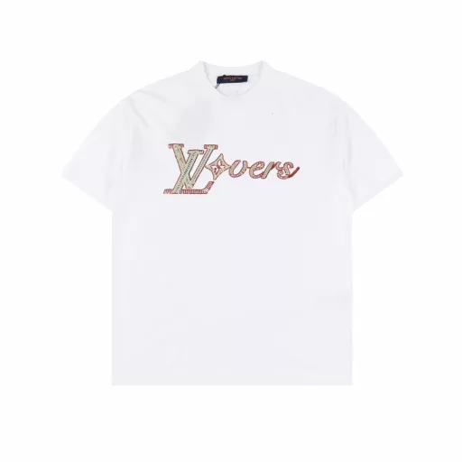 Louis Vuitton 25ss beaded sequined letter logo short sleevesOriginal purchase, 32-count fine cotton double yarn fabric, 1*1 Solana ribbing, embroidered beaded pieces, fabric fermentation washed, customized accessories, fitted version