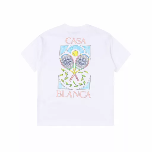 Casablanca/25ss Tennis racket painted graffiti print short-sleeved T-shirtThe simple fashion element design highlights simplicity and is a high-value item this summer.The customer-supplied high-quality knitted cotton 280g fabric has a smooth and delicate feel and is impeccably breathable and comfortable to wear.The fashionable silhouette cutting design highlights the latest fashion trends.Tennis racket painted graffiti prints, special print patterns use an elliptical machine to scan the pattern first and then manually refine the details.The color of the board is repeatedly adjusted, and the ink paddle material is used to perform direct printing on the board.The loose version can be easily controlled by all body shapes, which can be said to have both strength and appearance!