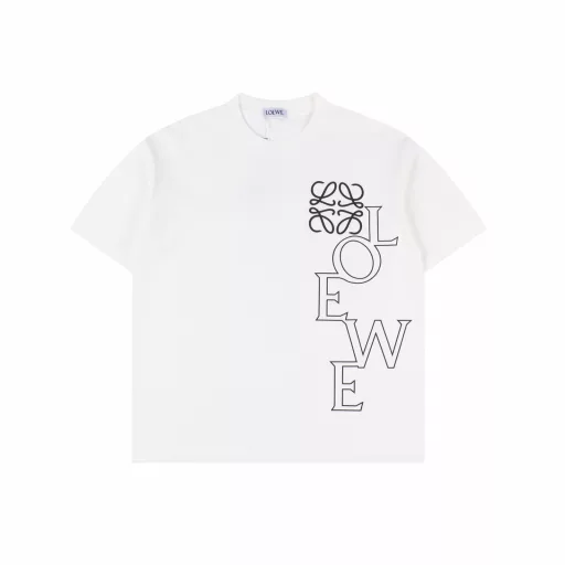 Loewe 25SS hollow letter short-sleeved T-shirtThe fabric is made of customized 240g 26-count special smooth double-strand fine cotton plain weave high-density dust-free cotton fabric. The front is high-density thickened, the line is flat, OEM quality, a full set of customized accessories