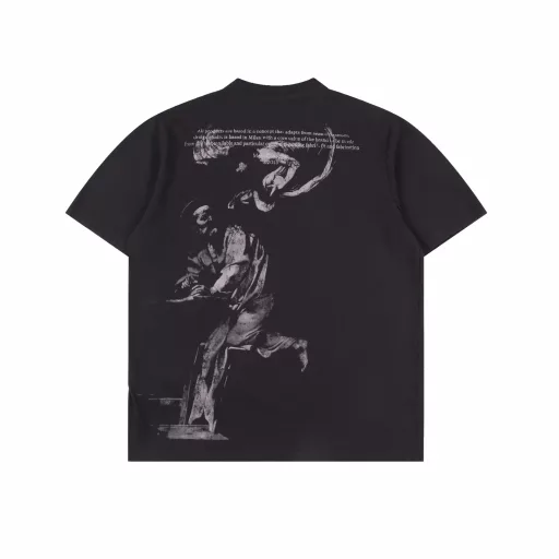 OFF WHITE CO VIRGIL 24ss St. Matthew and Angel Print Washed Short SleevesRetro printed washed distressed short sleeves, gender-neutral loose silhouette, with a strong religious color as a whole, in line with the Renaissance vintage style often used by OFF. Designer Virgil Abloh's obsession with and research on Caravaggio has created a unique opportunity for people to 