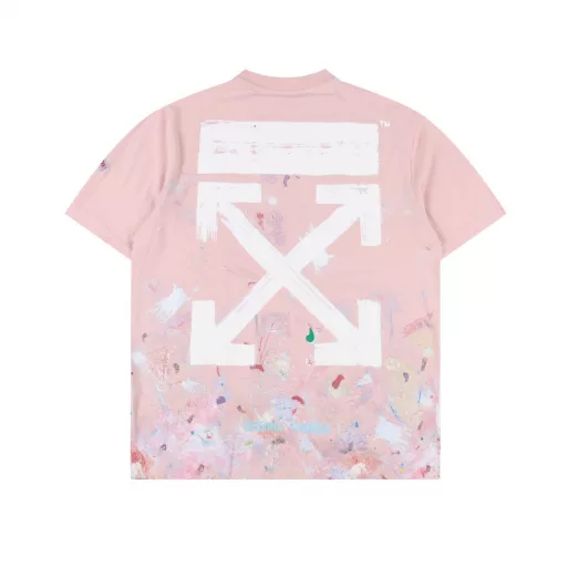 OFF WHITE CO VIRGIL 17ss Starry Sky Fireworks Ink-splashed Arrow Printed Short SleevesCustomized 220g full jersey, coarse thread, strong cotton texture, ready-made garments are washed and pre-shrunk without fading or shrinking, a total of 8 sets of screens, the colors are all produced by color collision, offset printing is thermosetting ink, one-to-one data alignment, thick plate concave and convex feel, the thickness was debugged 13 times last time, the color was adjusted 12 times on the machine to finalize, eight plates were printed in eight times for one color, plus an arrow thick plate printing, the first layer is printed in gray, the second layer is printed in white, the third layer is yellow, the fourth layer is green, the fifth layer is blue, the sixth layer is purple, the seventh layer is orange, and the last layer is a thick plate. Any step will be invalidated if it is wrong, brand new washing label auxiliary materials, I don’t know how many layers of printing on the back, risking the risk of printing bad clothes to carve out such a model, if it is not customized, the fabric really can’t hold such a toss, the starry sky fireworks effect is staggered + Strong sense of layering, large logo printed on the back, authentic brush effect, strong concave and convex sense, no ambiguity in materials, customized tag accessories, all in place