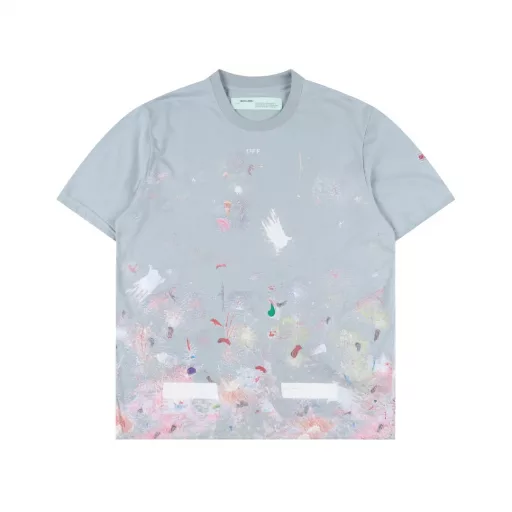 OFF WHITE CO VIRGIL 17ss Starry Sky Fireworks Ink-splashed Arrow Printed Short SleevesCustomized 220g full jersey, coarse thread, strong cotton texture, ready-made garments are washed and pre-shrunk without fading or shrinking, a total of 8 sets of screens, the colors are all produced by color collision, offset printing is thermosetting ink, one-to-one data alignment, thick plate concave and convex feel, the thickness was debugged 13 times last time, the color was adjusted 12 times on the machine to finalize, eight plates were printed in eight times for one color, plus an arrow thick plate printing, the first layer is printed in gray, the second layer is printed in white, the third layer is yellow, the fourth layer is green, the fifth layer is blue, the sixth layer is purple, the seventh layer is orange, and the last layer is a thick plate. Any step will be invalidated if it is wrong, brand new washing label auxiliary materials, I don’t know how many layers of printing on the back, risking the risk of printing bad clothes to carve out such a model, if it is not customized, the fabric really can’t hold such a toss, the starry sky fireworks effect is staggered + Strong sense of layering, large logo printed on the back, authentic brush effect, strong concave and convex sense, no ambiguity in materials, customized tag accessories, all in place