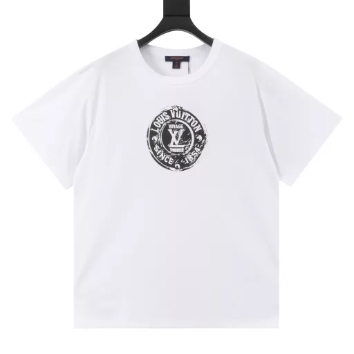 LOUIS VUITTON LV stamped short-sleeved T-shirtAuthentic product purchased and developed, using 60-count liquid ammonia double-strand fabric 170g, collar 1*1 Peter rib 240g, glue printing process, cloth washing, customized accessories, fitted version