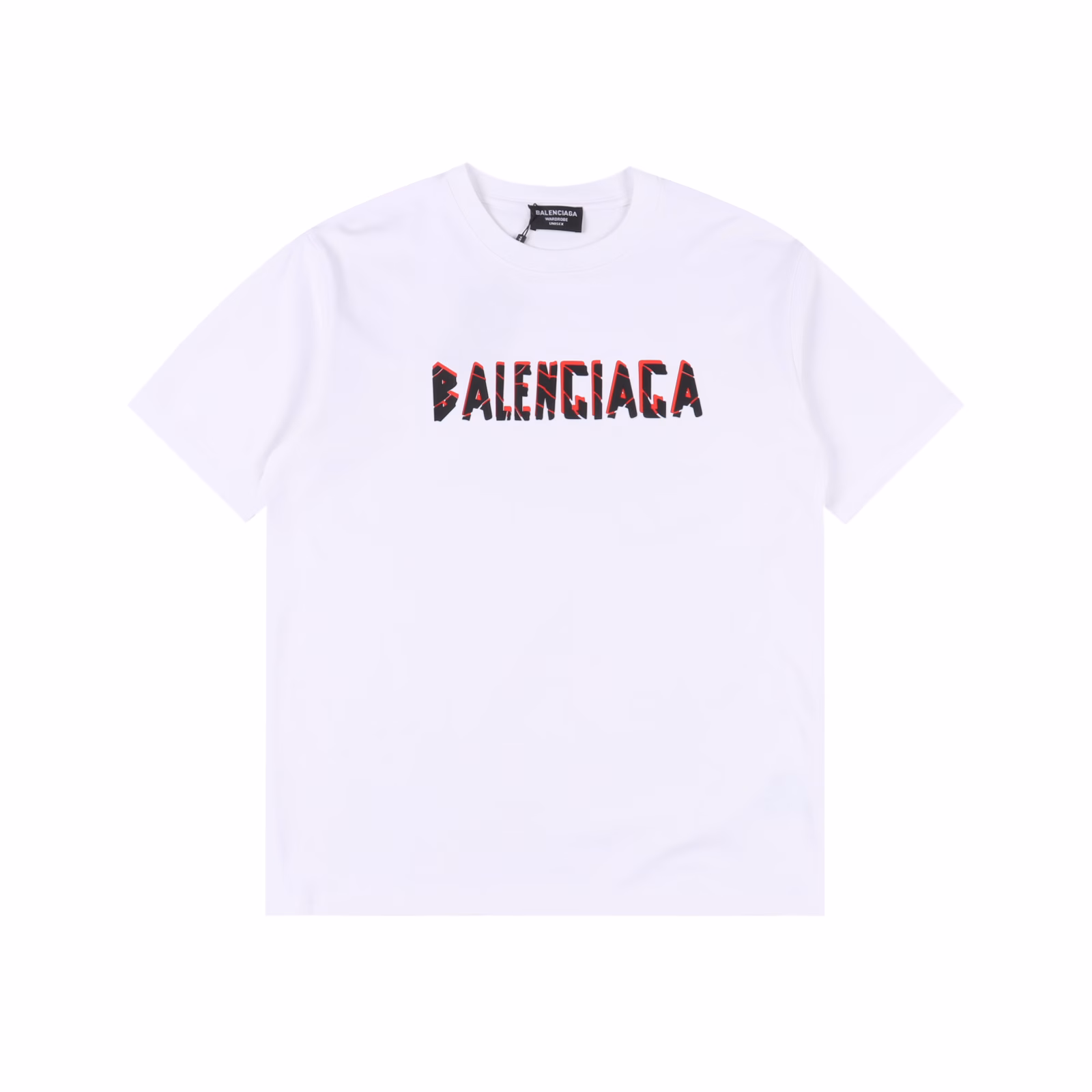 Balenciaga split letter embossed print short sleevesCustomized 300g double yarn heavy cotton fabric, soft and comfortable to the touch, skin-friendly and breathableCracked logo thick plate embossed print process on the chest, showing the street style of the Z generationOS drop shoulder loose version, unisex style