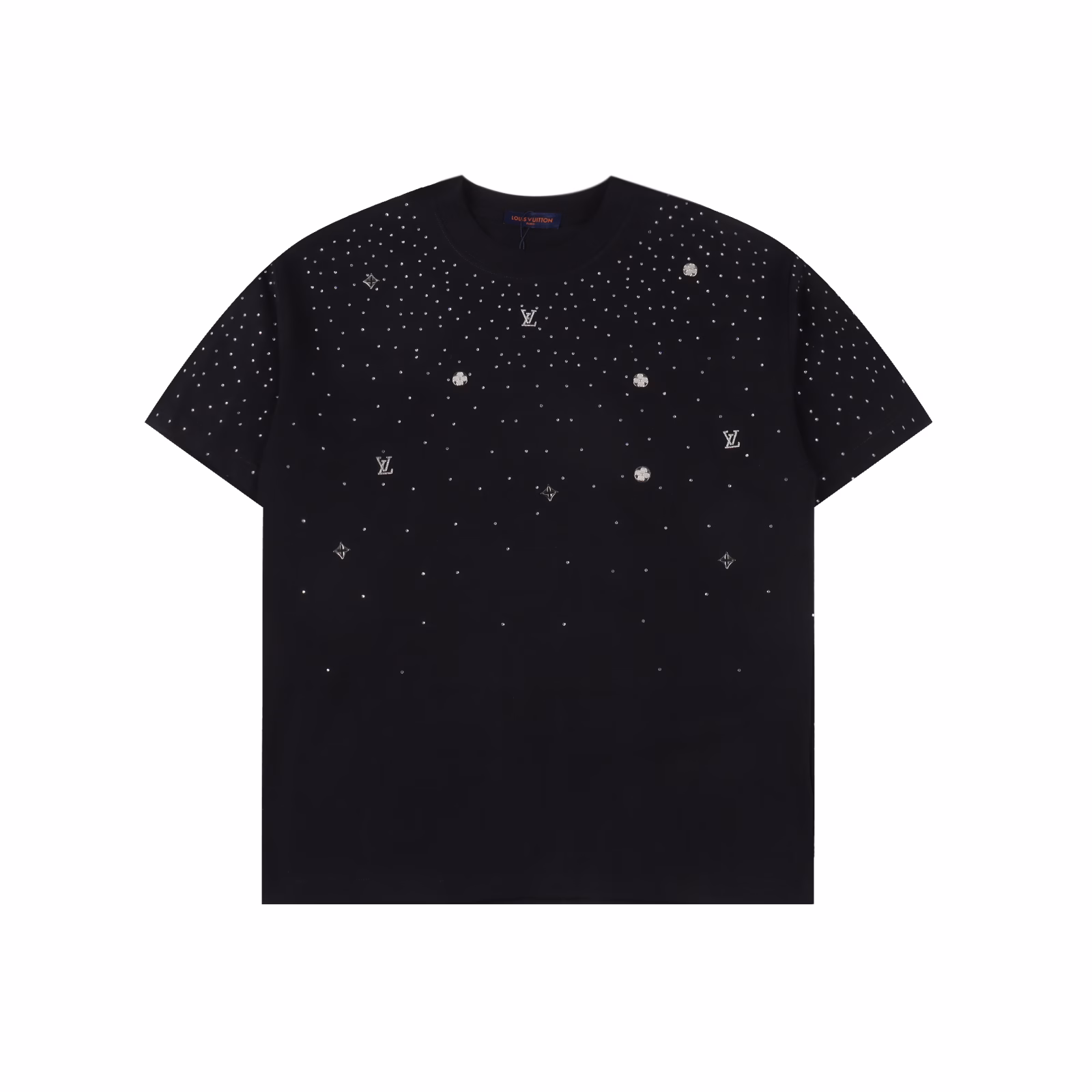 Louis Vuitton 25ss rivet logo full of stars hot diamond short-sleeved T-shirtLuxury dark high street, Harley rock punk spirit,Various mechanical style rivet combinations, matched with hot diamond craftsmanship, all handmade, heavy texture,All show its strong dark Gothic style, three-dimensional sense and fabric blended into one,Matched with imported Middle Eastern diamonds, high-temperature hot diamonds are not easy to fall off, super exquisite, simply the ceiling,Using 260g double yarn smooth fabric, after high-temperature pre-shrinkage treatment, the weight is as high as 260g, matching the same cylinder 1x1 thread,Repeated washing is not easy to deform, full of details, customized matching accessories,The style is old rock retro, workmanship and texture are first-class