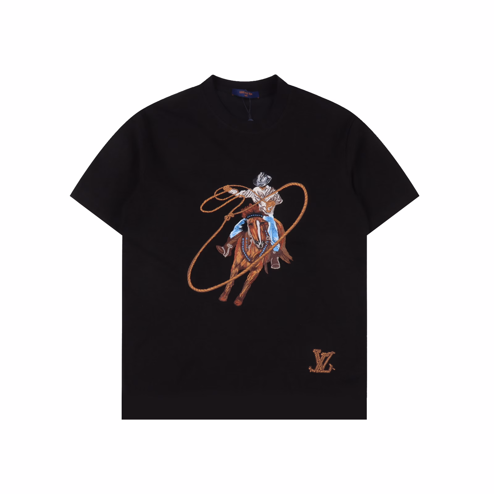 Louis Vuitton catwalk style heavyweight western denim embroidered short-sleeved T-shirtWestern denim 10,000-stitch embroidered heavyweight 300g short-sleeved T-shirtTop replica version with three complete labels, using high-weight 300g pure cotton combed fabric, feels very comfortableOS dropped shoulder style, large denim patterns on the front and back are made of imported Tajima machine embroidery technologyThe threaded neckline is not loose, and the hem is embroidered with the brand logo letters to distinguish it from the market currency