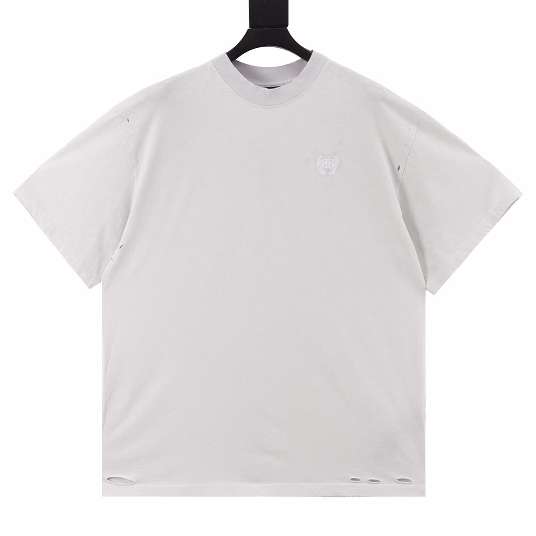 Balenciaga Glitter wheat print crew neck short sleeves, jersey fabric, front decorated with artwork print, wheat embroidery, faded hole details, crew neck short sleeves, full set of accessories