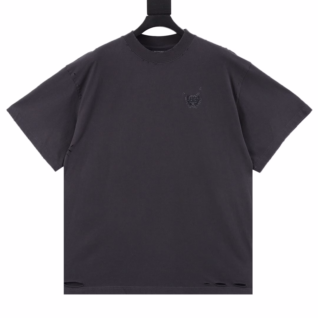 Balenciaga Glitter wheat print crew neck short sleeves, jersey fabric, front decorated with artwork print, wheat embroidery, faded hole details, crew neck short sleeves, full set of accessories