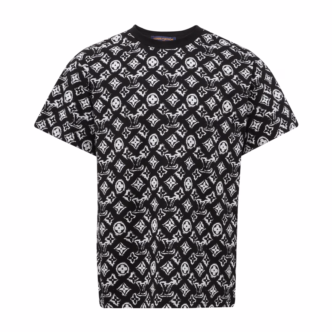 Louis Vuitton double-layer mesh jacquard monogram short sleevesMachine washing is strictly prohibited, only hand washing is allowed. This style is made of layered transparent mesh fabric and jacquard cotton fabric lining, interlaced to present the full-width Monogram pattern, with a knitted ribbed neckline, high-end luxury, unisex style, customized accessories, three labelsPlease hand wash this style, machine washing is strictly prohibited