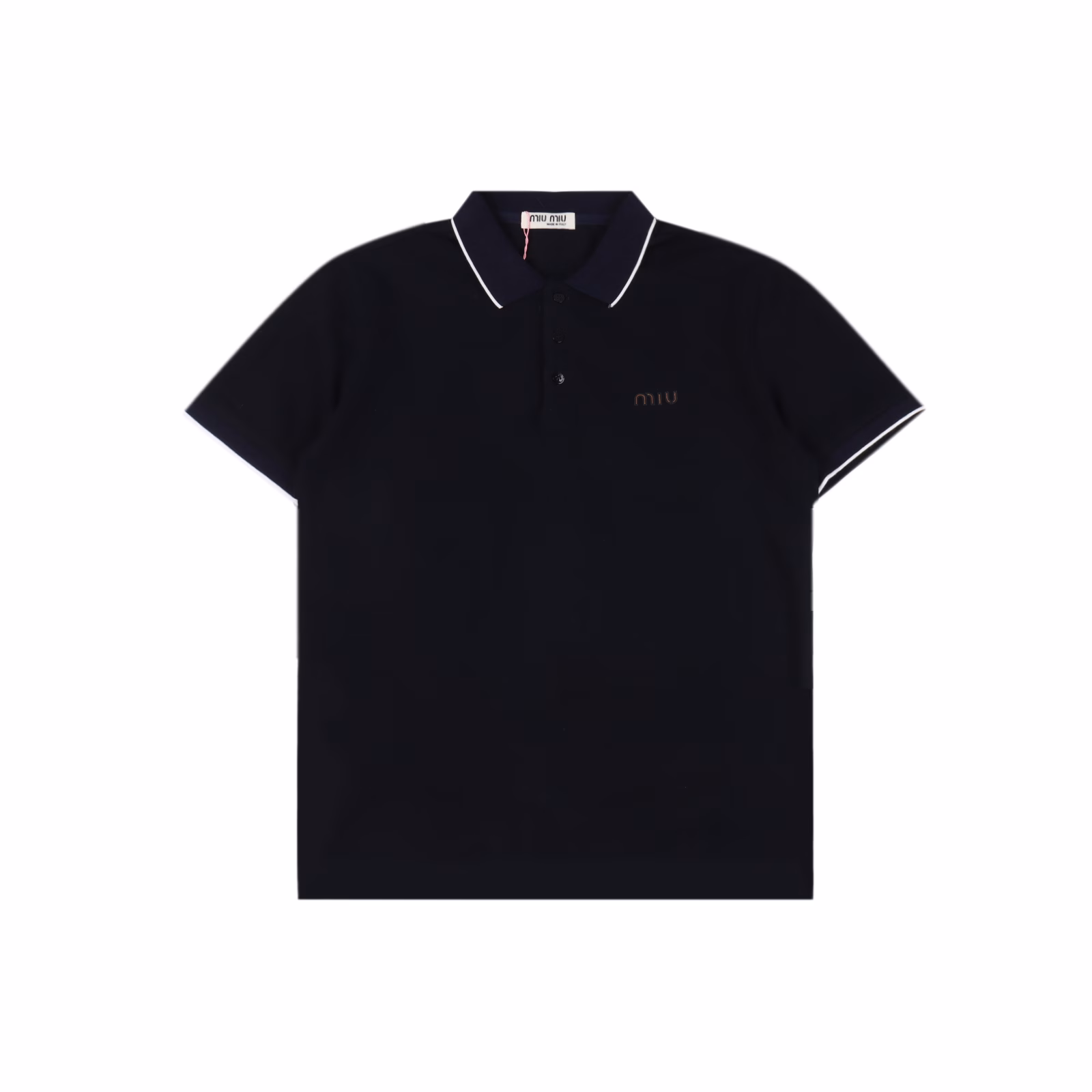 Miu Miu 25ss chest logo contrasting glued short-sleeved Polo shirtCustomer-supplied fine imitation cotton to create a pearl material fabric, soft and smooth texture, comfortable and breathable, cool,and long-term wear and washing will not fade or deform. Imported Tajima machine embroidery.Chest logo contrasting glue technology, collar, cuffs stripe contrasting design,Brand element design concept, reflecting high quality.Delicate and soft feel! Presenting a casual cut, the upper body version is superb