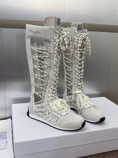 Dior 2025 Spring and Summer New First Modern Sports Women's Boots Star-like Thick-soled Lace-up Casual Knight Boots CD Letter Logo Hollow Color Matching High Boots