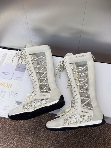 Dior 2025 Spring and Summer New First Modern Sports Women's Boots Star-like Thick-soled Lace-up Casual Knight Boots CD Letter Logo Hollow Color Matching High Boots