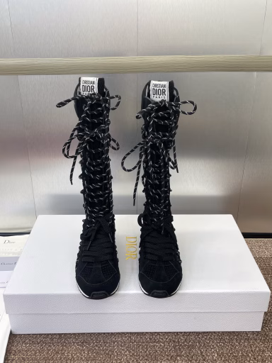 Dior 2025 Spring and Summer New First Modern Sports Women's Boots Star-like Thick-soled Lace-up Casual Knight Boots CD Letter Logo Hollow Color Matching High Boots