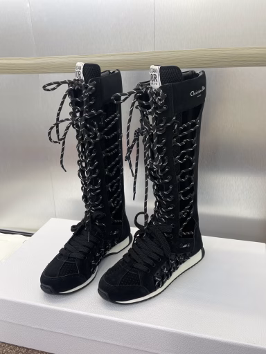 Dior 2025 Spring and Summer New First Modern Sports Women's Boots Star-like Thick-soled Lace-up Casual Knight Boots CD Letter Logo Hollow Color Matching High Boots