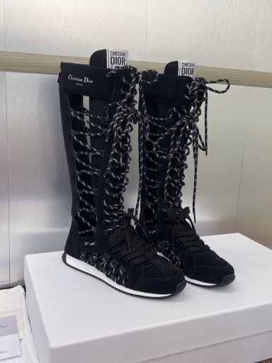 Dior 2025 Spring and Summer New First Modern Sports Women's Boots Star-like Thick-soled Lace-up Casual Knight Boots CD Letter Logo Hollow Color Matching High Boots